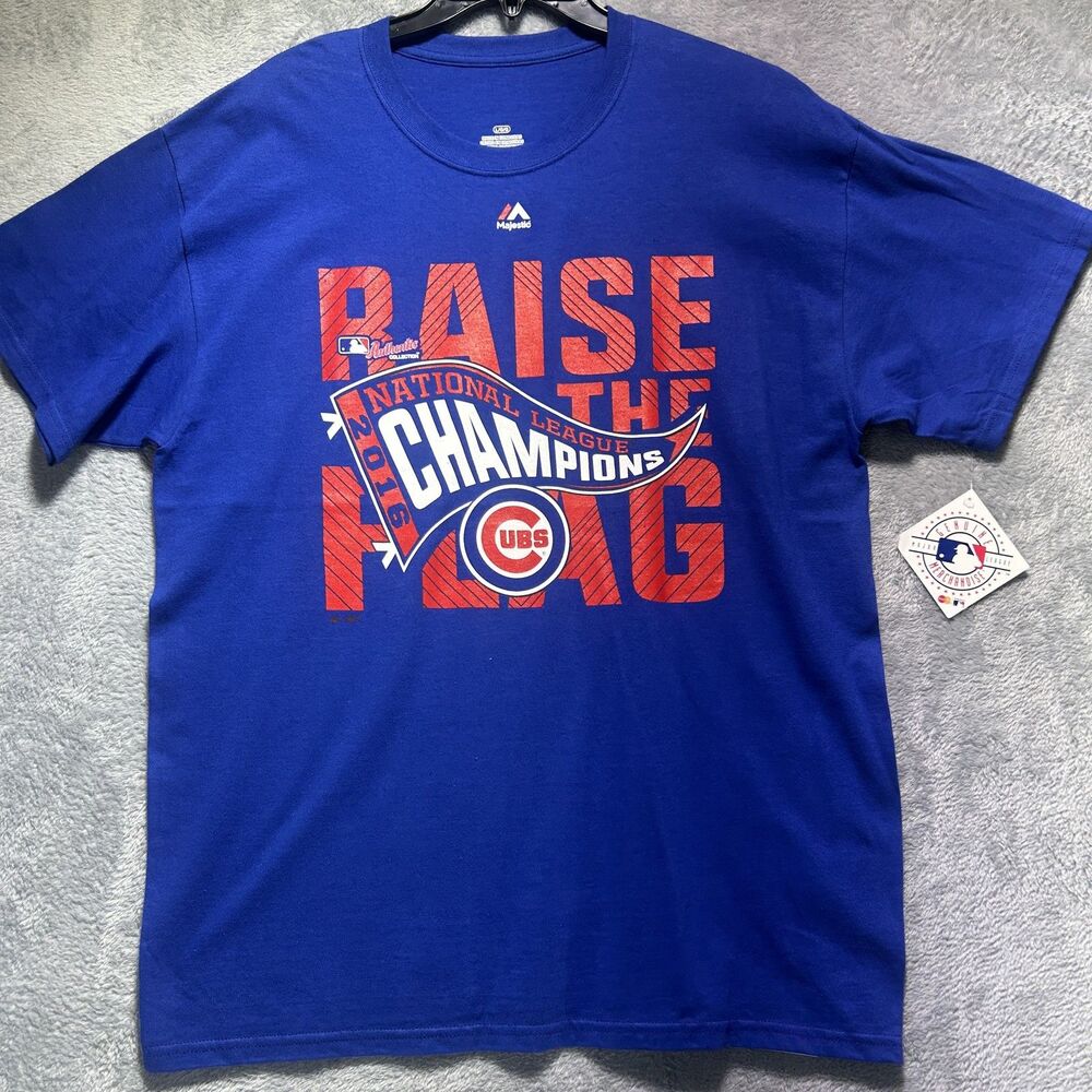 Chicago Cubs Shirt Mens Large Blue MLB Baseball 2016 Champions Majestic